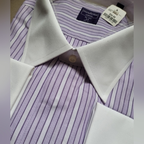 MODENA Men's Stripe Dress Shirt, Size 19 - Picture 3 of 6